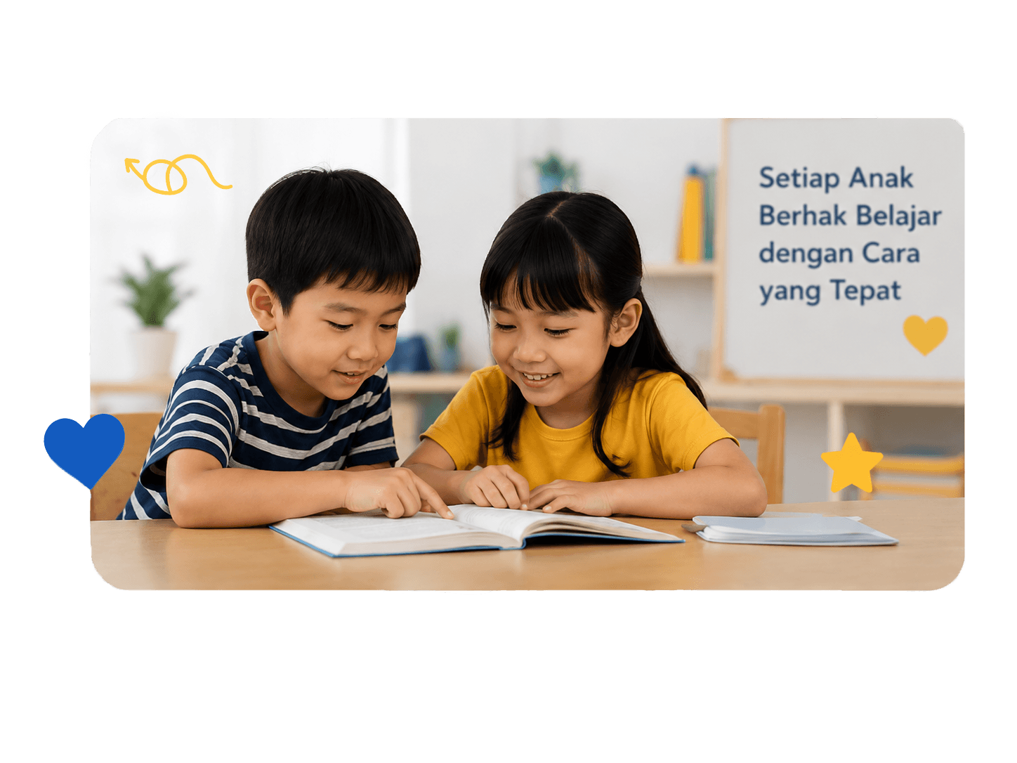 Dua anak membaca buku bersama